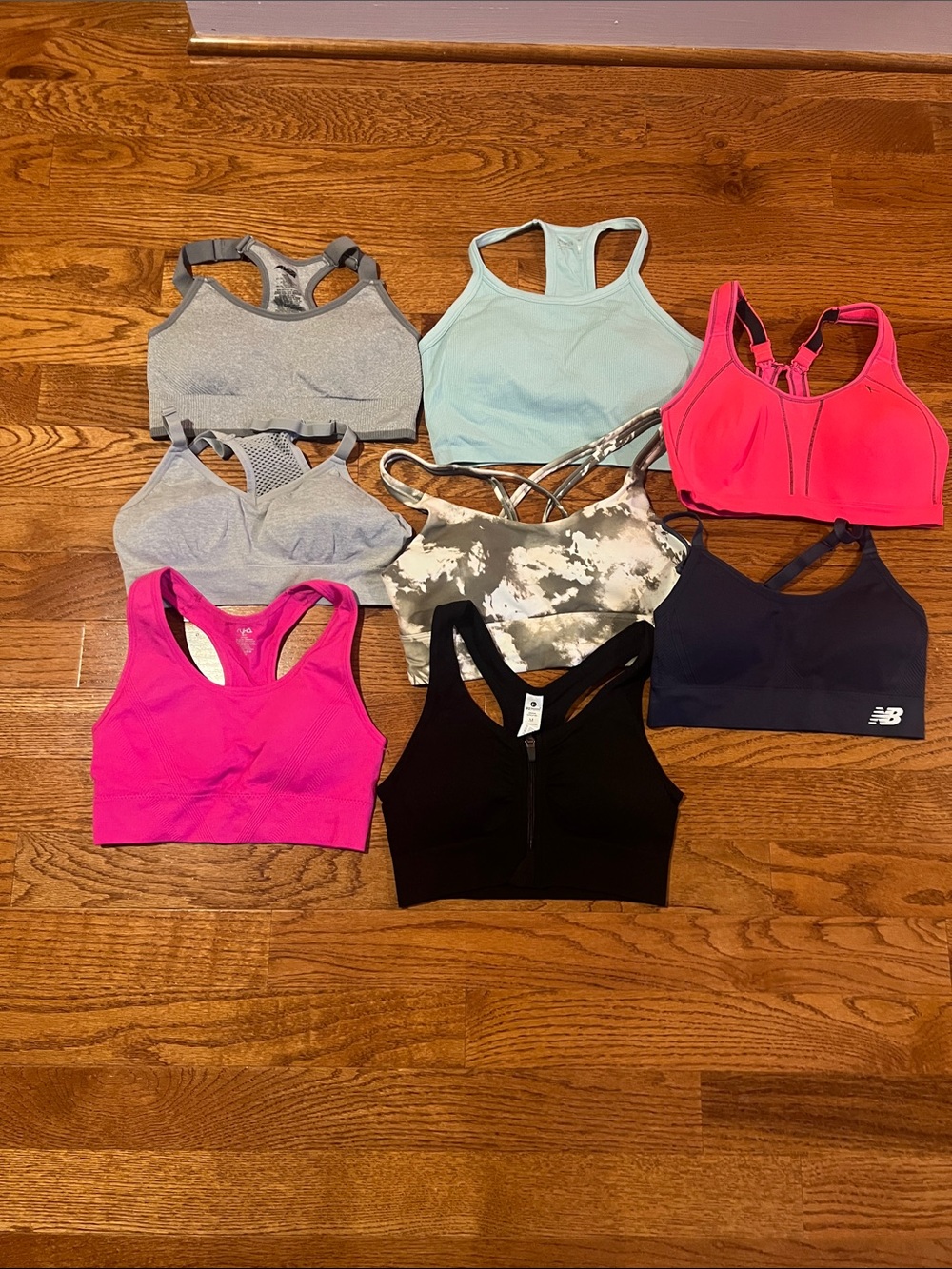 8 Women's Assorted Sports Bras - Black, Gray, Pink, Aqua, Navy
